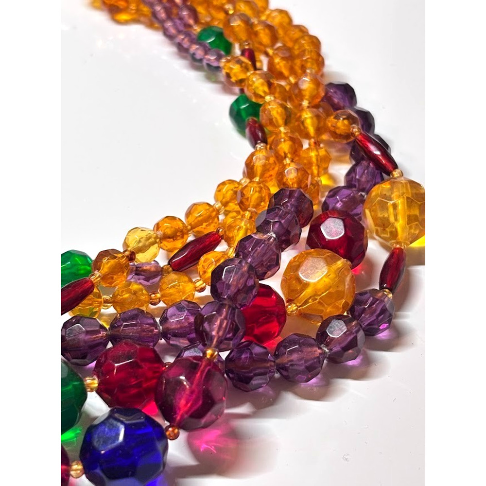 Vtg Chunky Multi Strand Fruit Salad Beaded Necklace Tutti Frutti Lucite Clasp - Picture 6 of 13